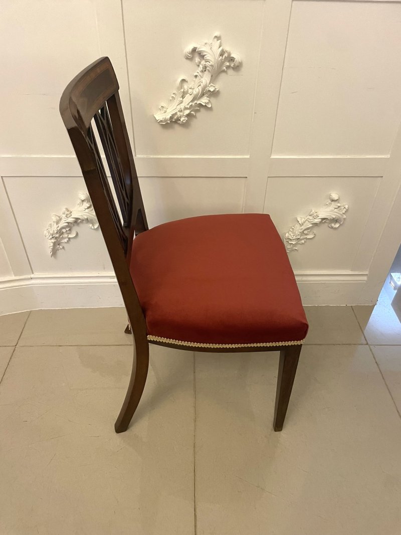 Exceptional Quality Antique Set of Eight Victorian Inlaid Carved Mahogany Dining Chairs - Image 12